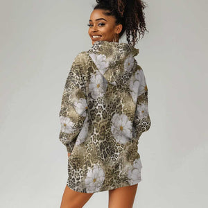 African Leopard Floral Pattern Hoodie Dress Sahara Pearl