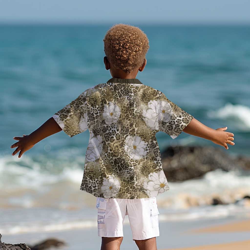 African Leopard Floral Pattern Kid Hawaiian Shirt Sahara Pearl