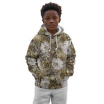 African Leopard Floral Pattern Kid Hoodie Sahara Pearl