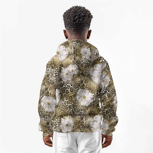 African Leopard Floral Pattern Kid Hoodie Sahara Pearl