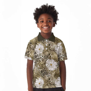 African Leopard Floral Pattern Kid Polo Shirt Sahara Pearl