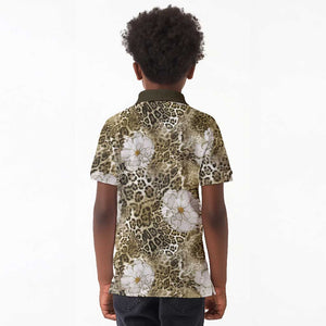 African Leopard Floral Pattern Kid Polo Shirt Sahara Pearl