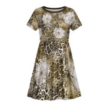 African Leopard Floral Pattern Kid Short Sleeve Dress Sahara Pearl