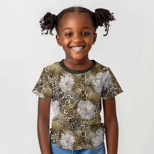African Leopard Floral Pattern Kid T shirt Sahara Pearl