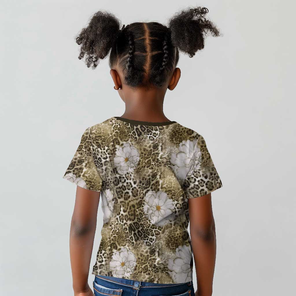 African Leopard Floral Pattern Kid T shirt Sahara Pearl