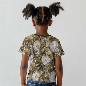African Leopard Floral Pattern Kid T shirt Sahara Pearl