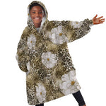 African Leopard Floral Pattern Kid Wearable Blanket Hoodie Sahara Pearl