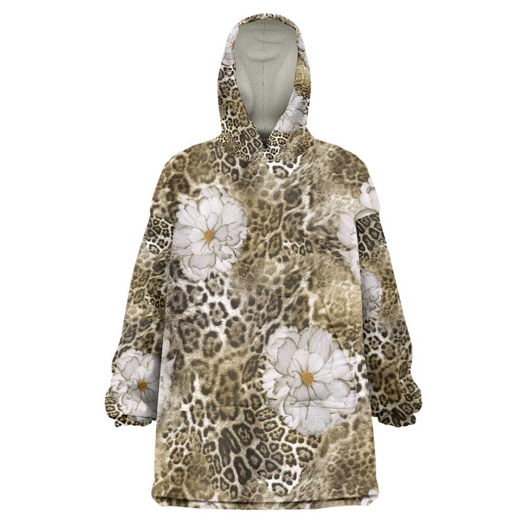 African Leopard Floral Pattern Kid Wearable Blanket Hoodie Sahara Pearl