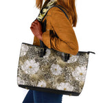 African Leopard Floral Pattern Leather Tote Bag Sahara Pearl