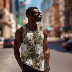 African Leopard Floral Pattern Men Tank Top Sahara Pearl