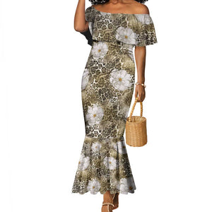 African Leopard Floral Pattern Mermaid Dress Sahara Pearl