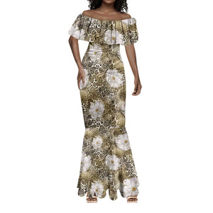 African Leopard Floral Pattern Mermaid Dress Sahara Pearl