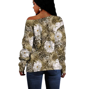 African Leopard Floral Pattern Off Shoulder Sweater Sahara Pearl