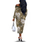 African Leopard Floral Pattern Off The Shoulder Long Sleeve Dress Sahara Pearl