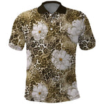 African Leopard Floral Pattern Polo Shirt Sahara Pearl