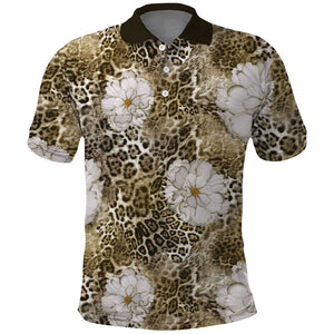African Leopard Floral Pattern Polo Shirt Sahara Pearl