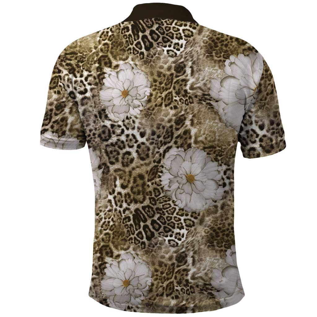 African Leopard Floral Pattern Polo Shirt Sahara Pearl