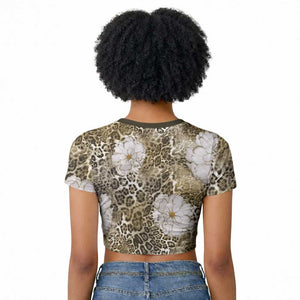 African Leopard Floral Pattern Raglan Cropped T shirt Sahara Pearl