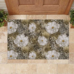 African Leopard Floral Pattern Rubber Doormat Sahara Pearl