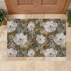 African Leopard Floral Pattern Rubber Doormat Sahara Pearl