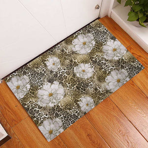African Leopard Floral Pattern Rubber Doormat Sahara Pearl