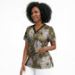 African Leopard Floral Pattern Scrub Top Sahara Pearl