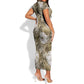 African Leopard Floral Pattern Short Sleeve Bodycon Dress Sahara Pearl