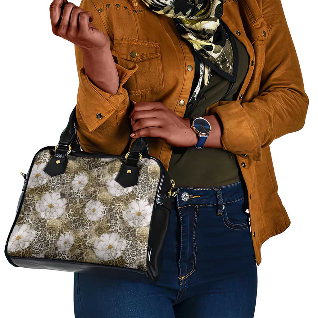 African Leopard Floral Pattern Shoulder Handbag Sahara Pearl