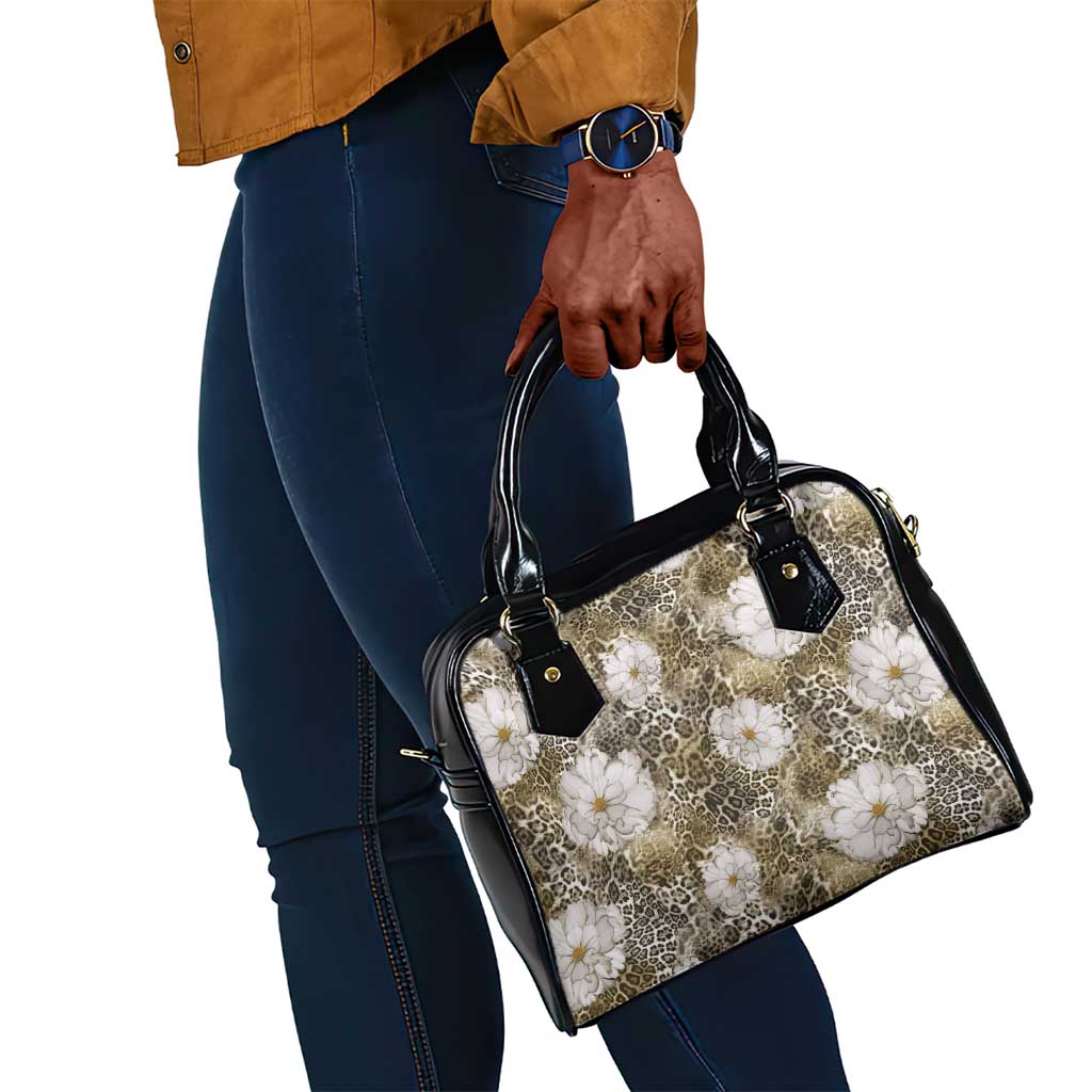 African Leopard Floral Pattern Shoulder Handbag Sahara Pearl