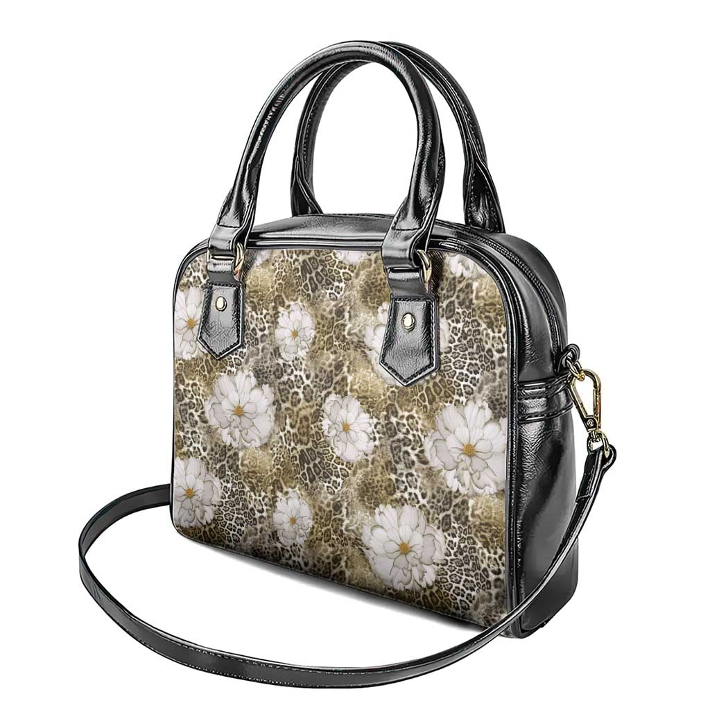 African Leopard Floral Pattern Shoulder Handbag Sahara Pearl