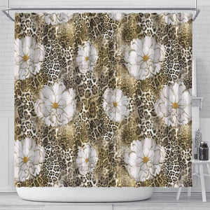 African Leopard Floral Pattern Shower Curtain Sahara Pearl