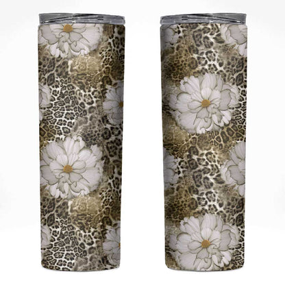 African Leopard Floral Pattern Skinny Tumbler Sahara Pearl