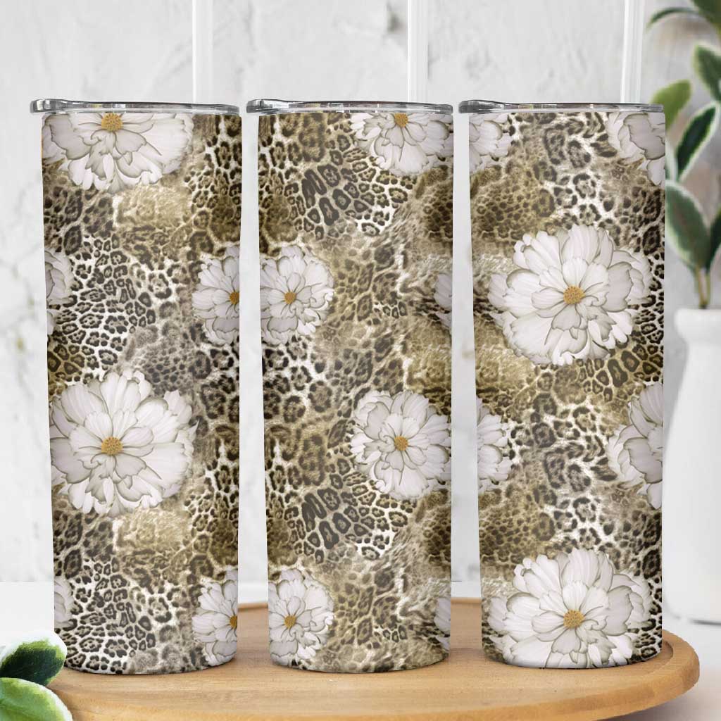 African Leopard Floral Pattern Skinny Tumbler Sahara Pearl