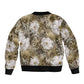 African Leopard Floral Pattern Sleeve Zip Bomber Jacket Sahara Pearl