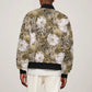 African Leopard Floral Pattern Sleeve Zip Bomber Jacket Sahara Pearl