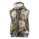 African Leopard Floral Pattern Sleeveless Zip Hoodie Sahara Pearl