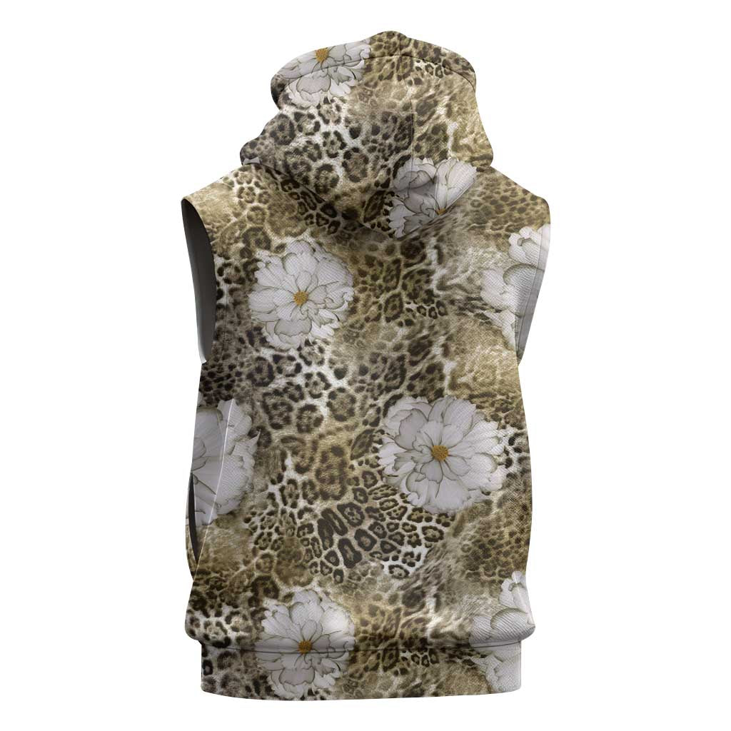 African Leopard Floral Pattern Sleeveless Zip Hoodie Sahara Pearl
