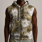 African Leopard Floral Pattern Sleeveless Zip Hoodie Sahara Pearl