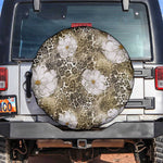African Leopard Floral Pattern Spare Tire Cover Sahara Pearl