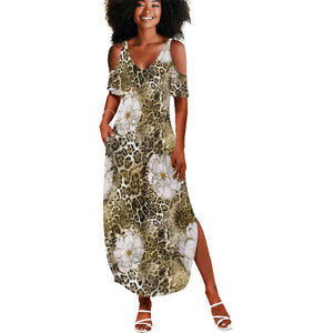 African Leopard Floral Pattern Summer Maxi Dress Sahara Pearl