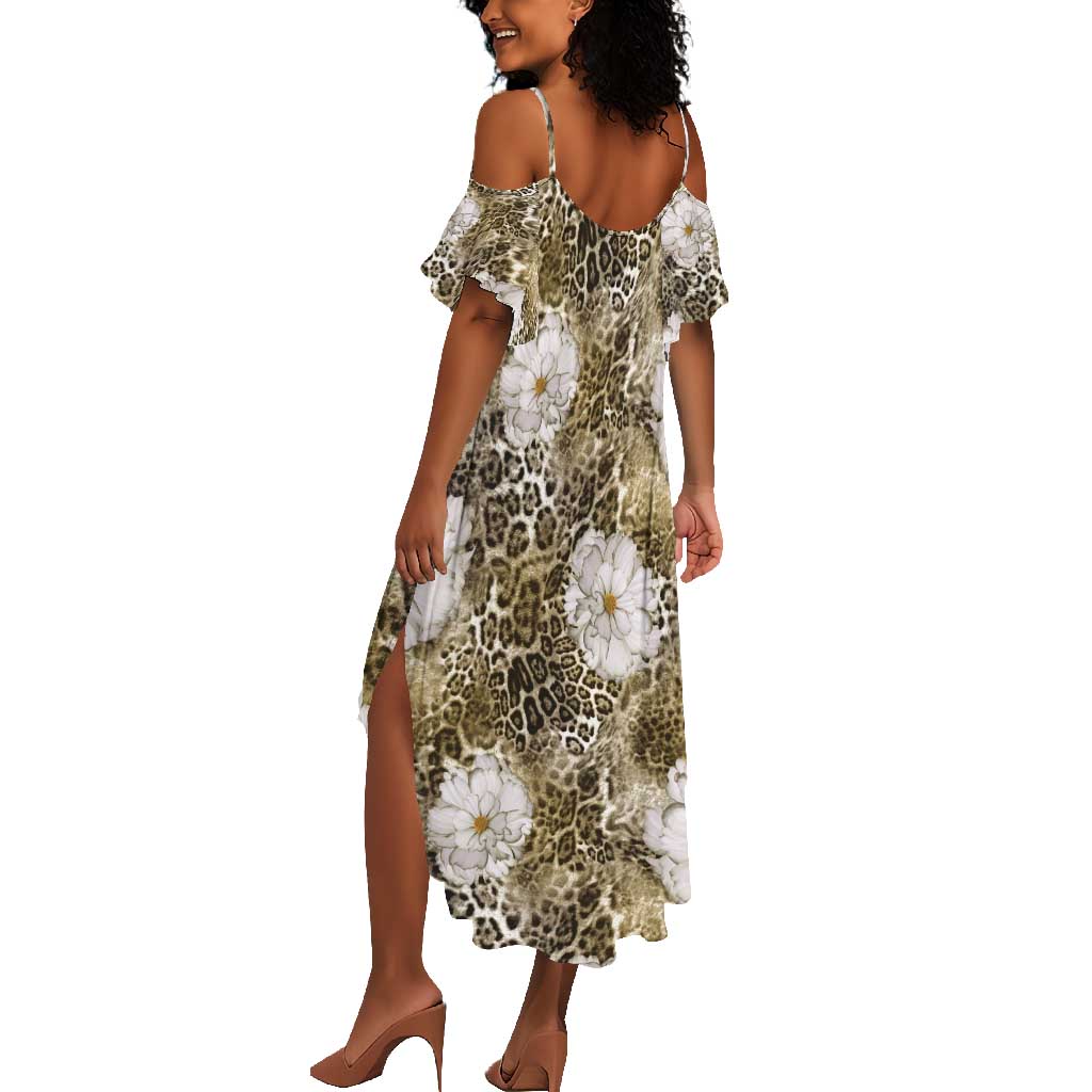 African Leopard Floral Pattern Summer Maxi Dress Sahara Pearl