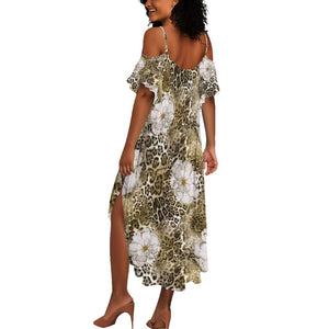 African Leopard Floral Pattern Summer Maxi Dress Sahara Pearl