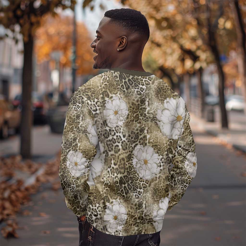 African Leopard Floral Pattern Sweatshirt Sahara Pearl