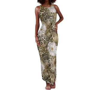 African Leopard Floral Pattern Tank Maxi Dress Sahara Pearl