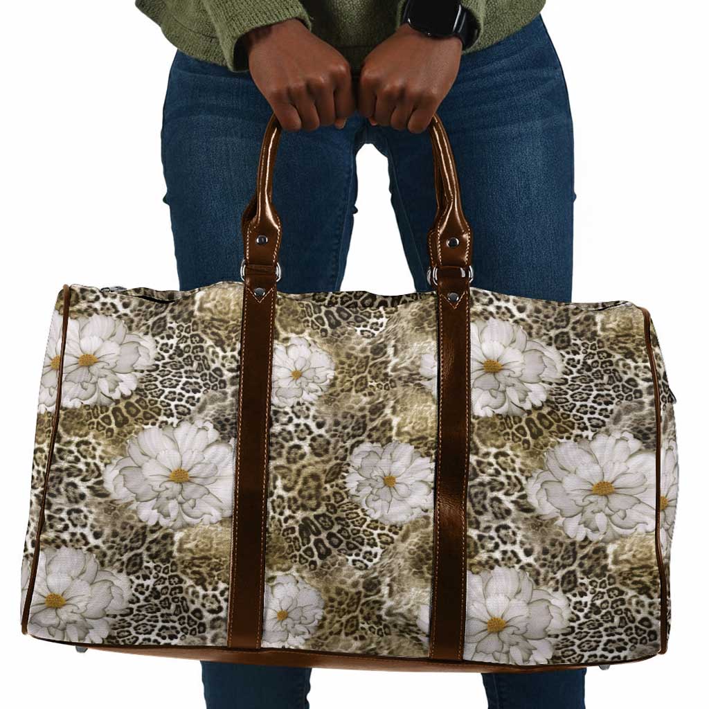 African Leopard Floral Pattern Travel Bag Sahara Pearl