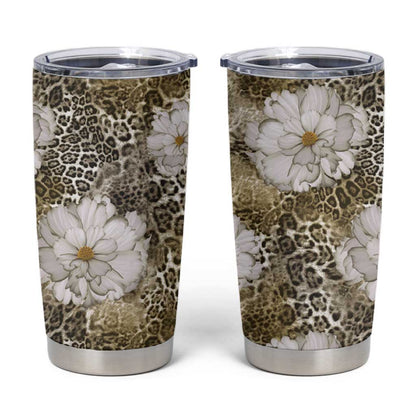 African Leopard Floral Pattern Tumbler Cup Sahara Pearl