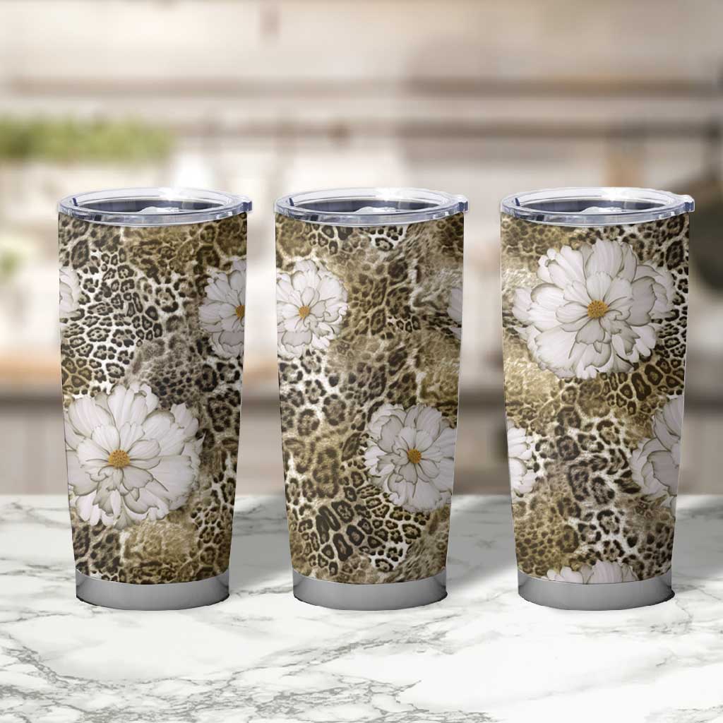 African Leopard Floral Pattern Tumbler Cup Sahara Pearl