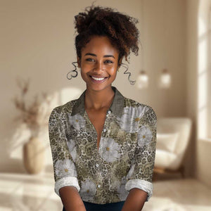African Leopard Floral Pattern Women Casual Shirt Sahara Pearl