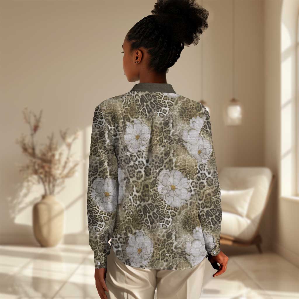 African Leopard Floral Pattern Women Casual Shirt Sahara Pearl
