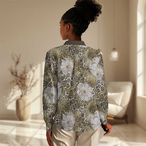 African Leopard Floral Pattern Women Casual Shirt Sahara Pearl